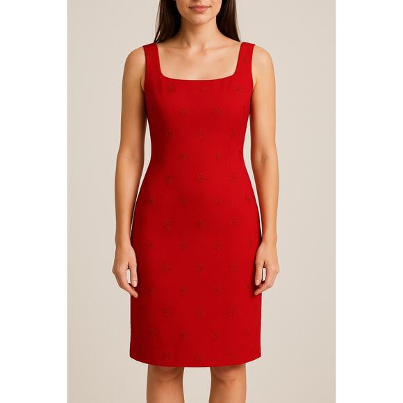 Vintage Y2K Red Sleeveless Shift Floral Embroider Cocktail Dress Size 6 Petite - Picture 1 of 8